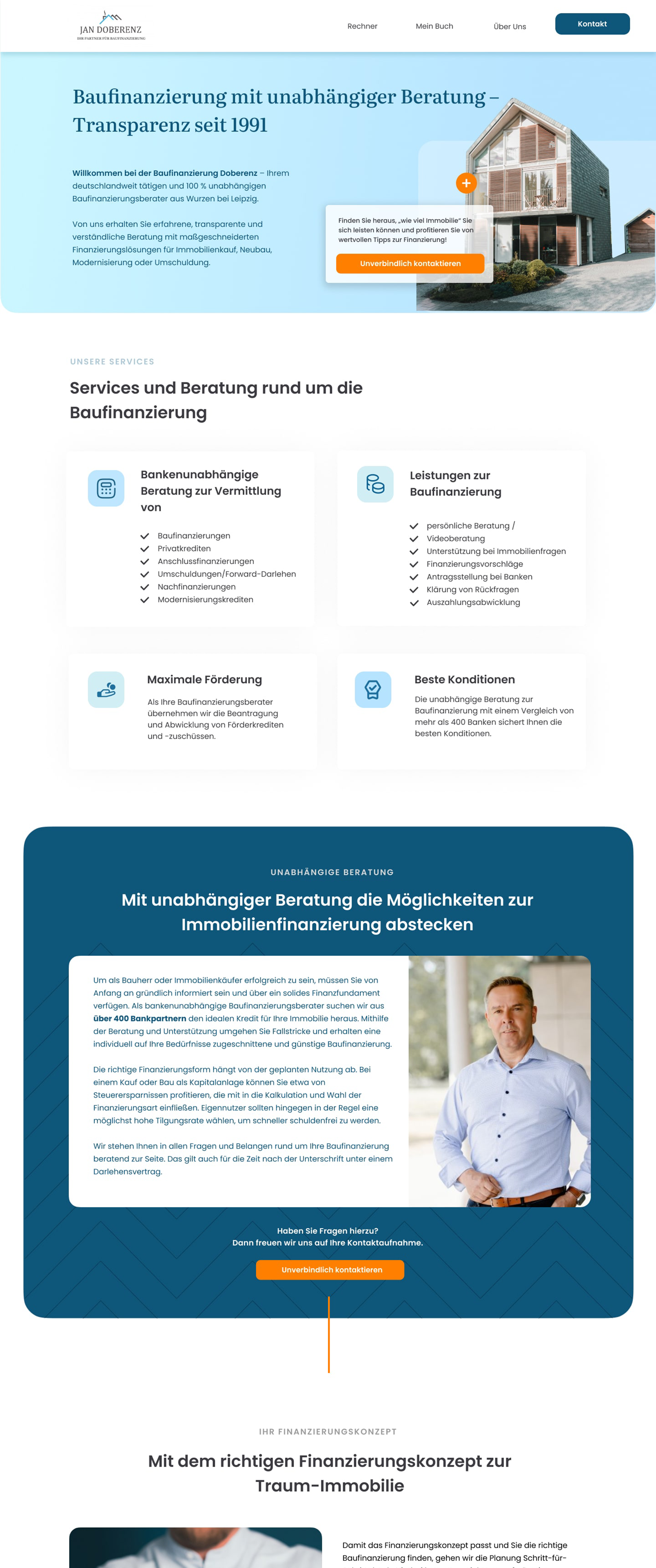 Startseite nach der Neugestaltung (oberer Ausschnitt)