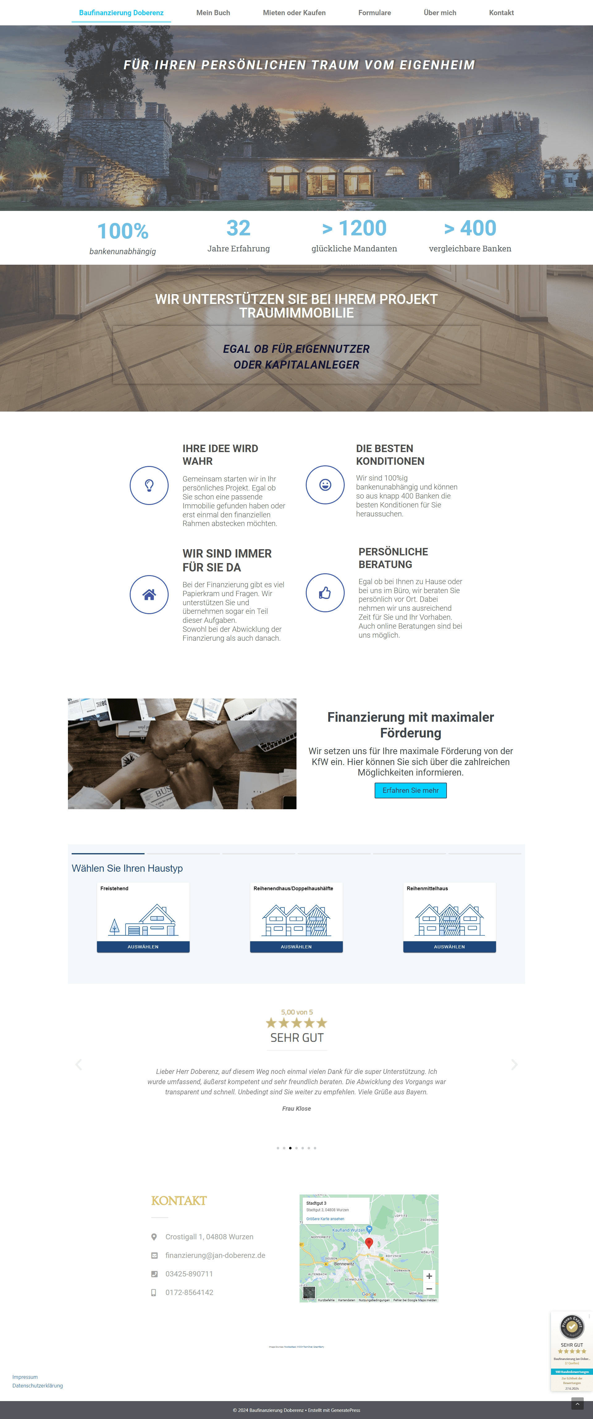 Startseite der Baufinanzierung vor dem Redesign